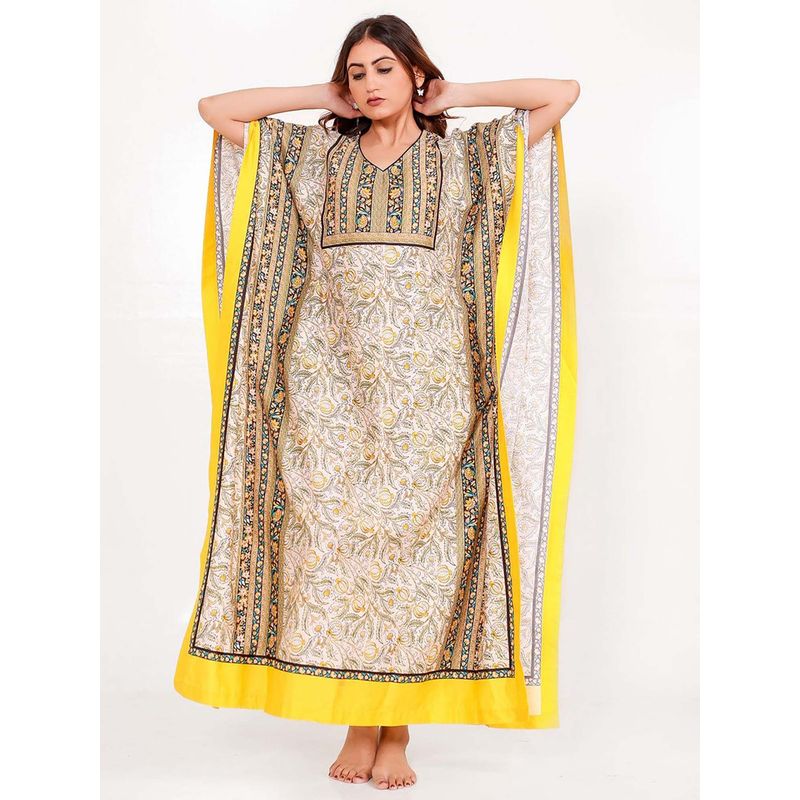 The Kaftan Company Cream Floral Relaxed Kaftan Nightdress (S)