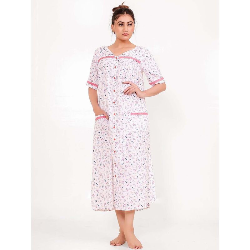 The Kaftan Company White Floral Regular Nightdress (M)
