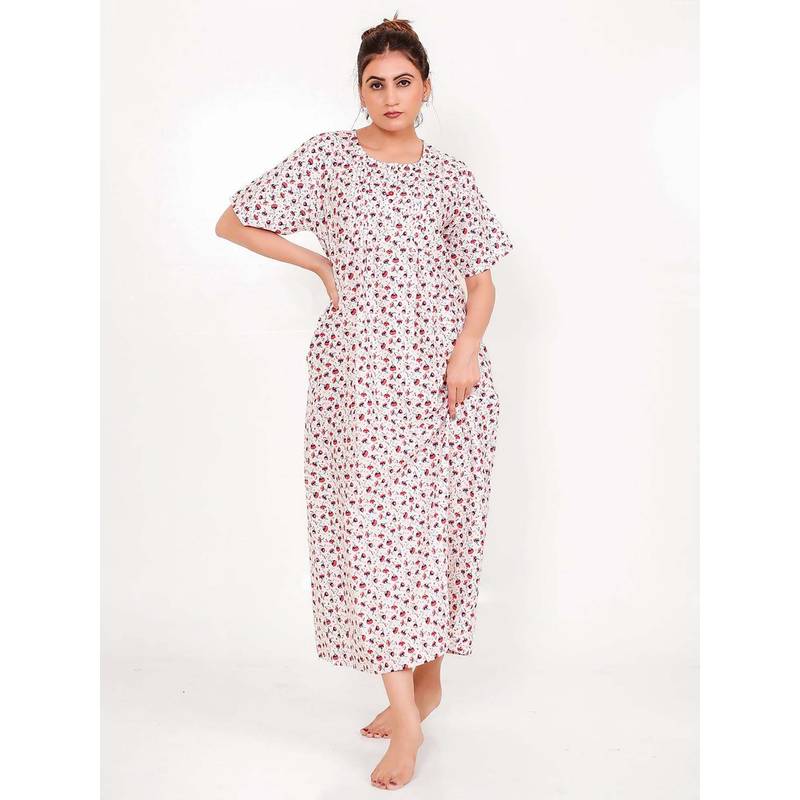 The Kaftan Company White Floral Regular Nightdress (L)