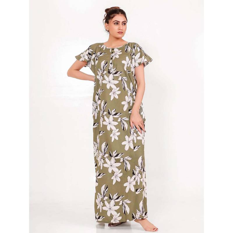 The Kaftan Company Olive Printed Regular Nightdress (L)