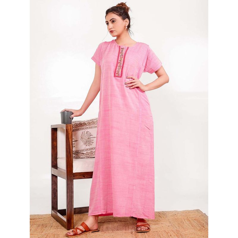 The Kaftan Company Pink Embroidered Regular Nightdress (L)