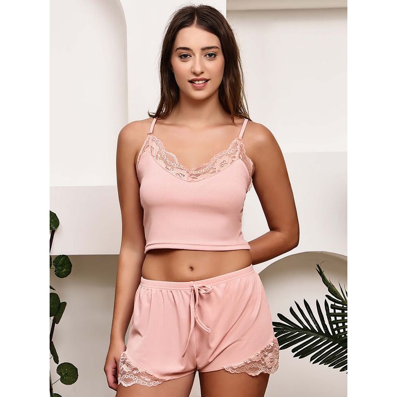 PrettyCat Pink Solid Relaxed Cami Crop Top with Shorts (XL)