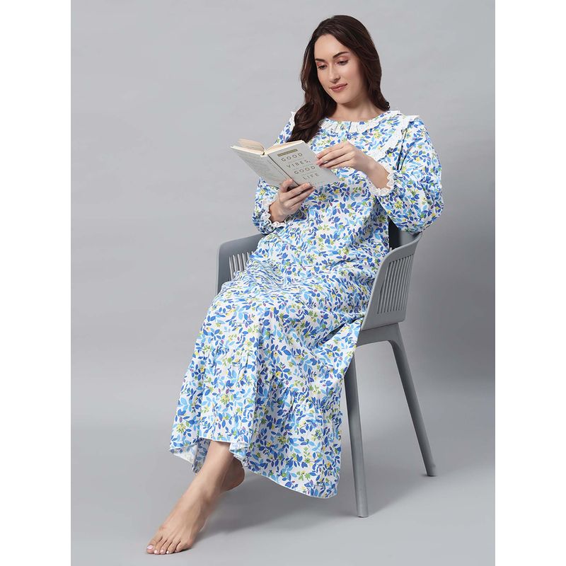 SEPHANI Blue Floral Regular Nightdress (M)