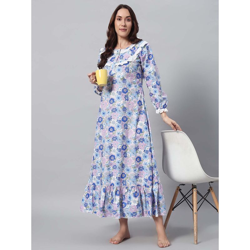 SEPHANI Blue Floral Regular Nightdress (L)