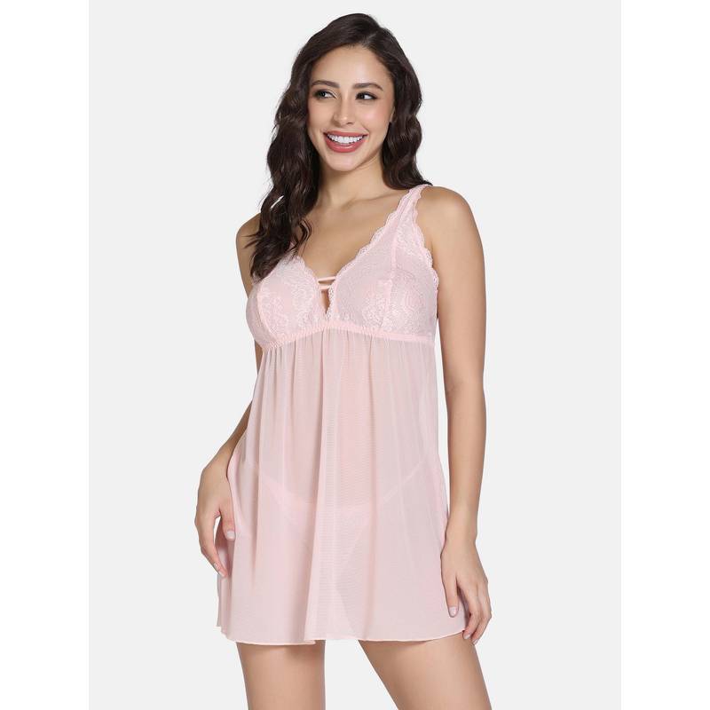 Zivame Pink Solid Regular Babydoll (M)