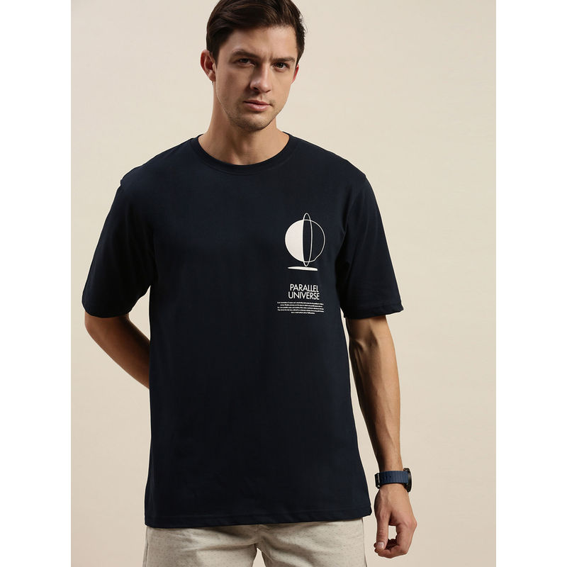 Difference of Opinion Navy Blue Graphic Oversized T-Shirt (XL)