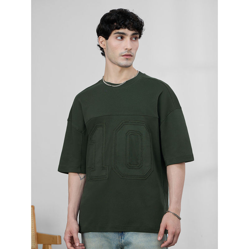 The Souled Store Men Olive Pure Cotton Oversized Fit T-Shirt (XS)