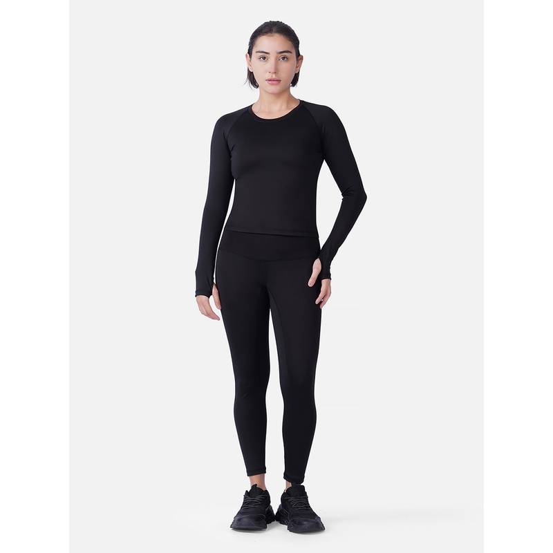 Wear Jukebox Black Solid Skinny Fit Top and Tights (S)