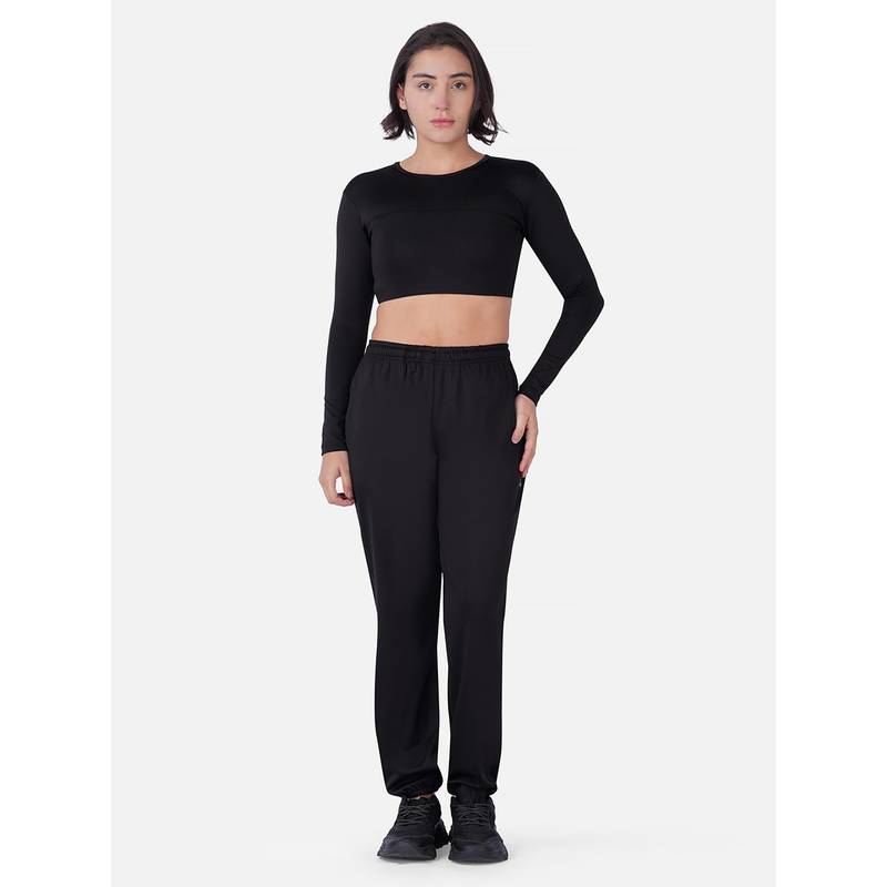 Wear Jukebox Black Solid Regular Fit Top and Joggers (S)