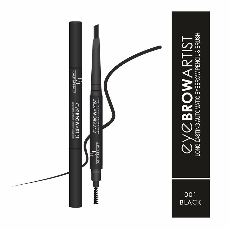 Half N Half Eye Brow Artist Long Lasting Automatic Eyebrow Pencil & Brush - Black