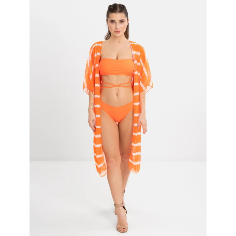 WomanLikeU Orange Bikini Top & Bottom With Coverup (Set of 3) (S)