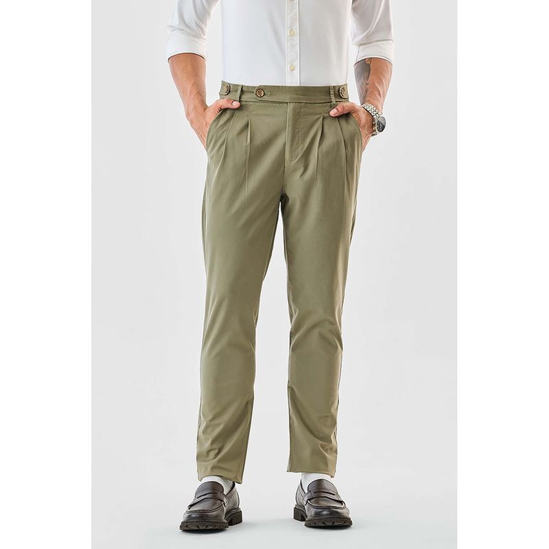 Snitch Olive Plain Straight Formal Trouser for Men (30)