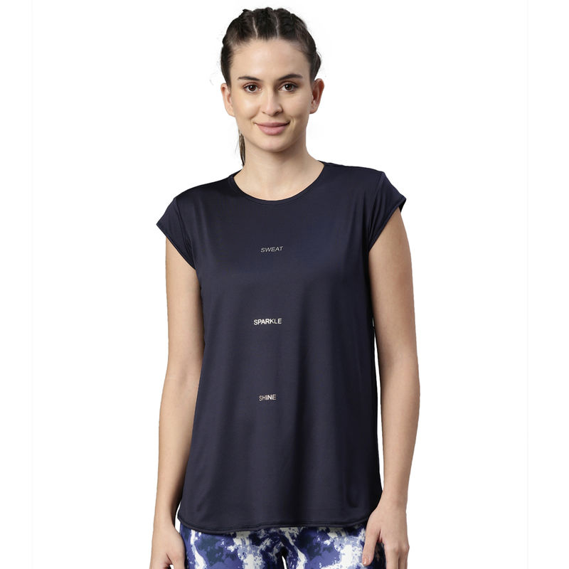 Enamor Athleisure A303-Dry Fit Antimicrobial Short Sleeve Crew Neck Active Long Tee-Navy (L)