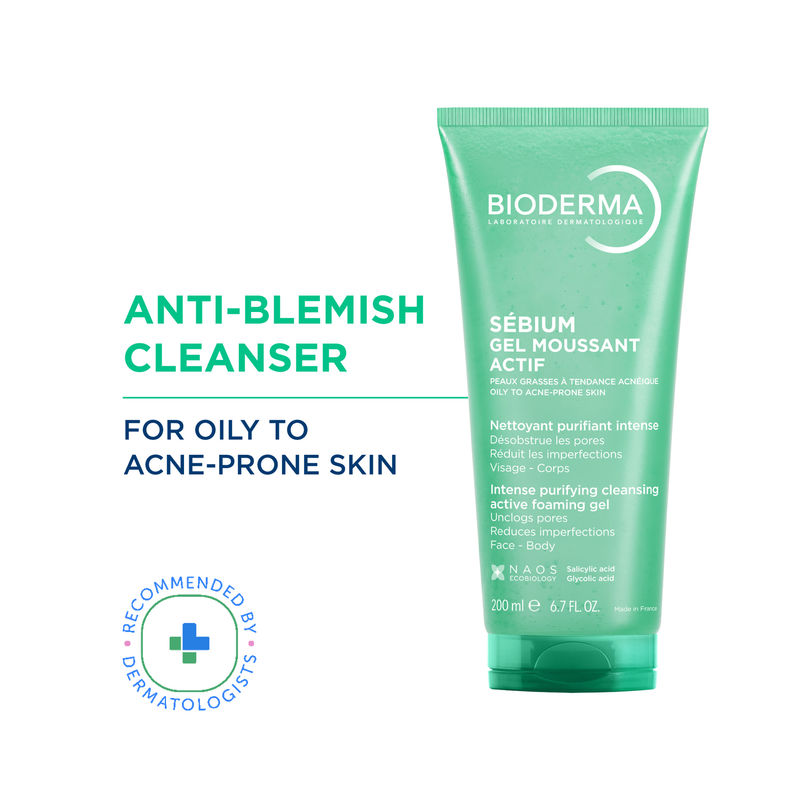 Bioderma Sebium Gel Moussant Actif Cleanser with Salicylic & Glycolic Acid for Acne Prone, Oily Skin