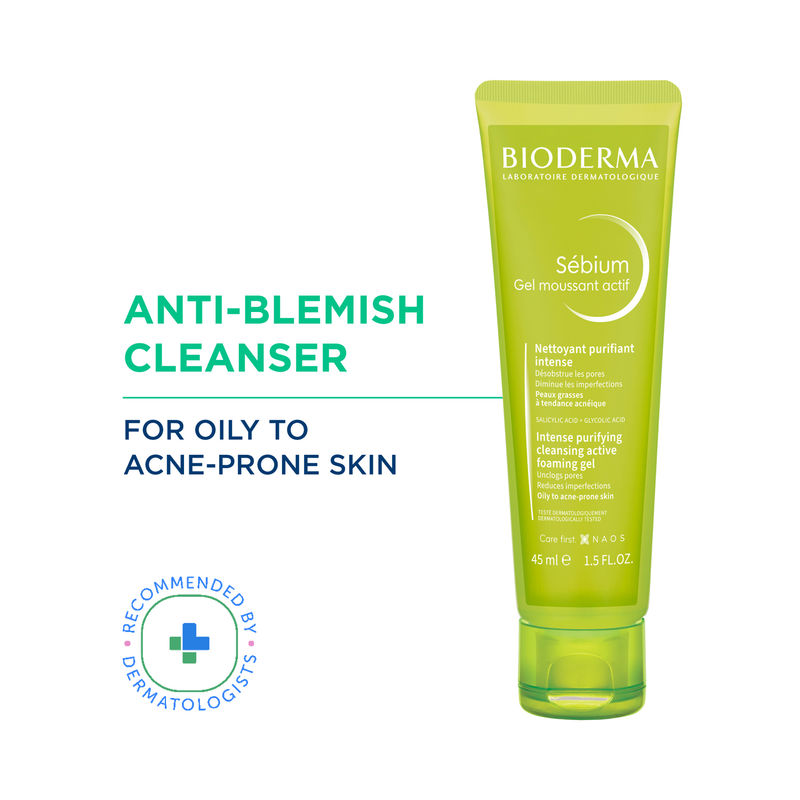 Bioderma Sebium Gel Moussant Actif Cleanser with Salicylic & GlycolicAcidforAcneProne,OilySkin