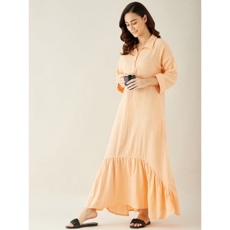 The Kaftan Company Peach Double Cloth Cotton Lounge Dress (L)