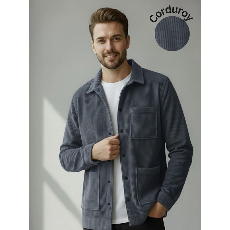 RIGO Men Blue Textured Corduroy Oversized Jacket (L)