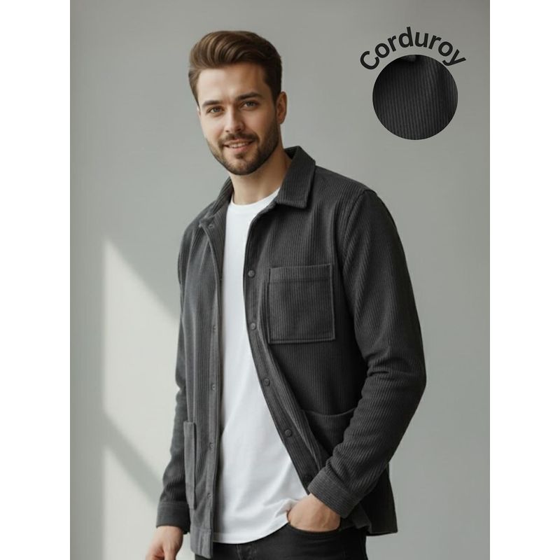 RIGO Men Grey Textured Corduroy Oversized Jacket (2XL)