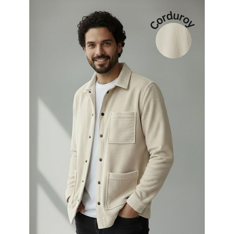 RIGO Men Off White Textured Corduroy Oversized Jacket (M)