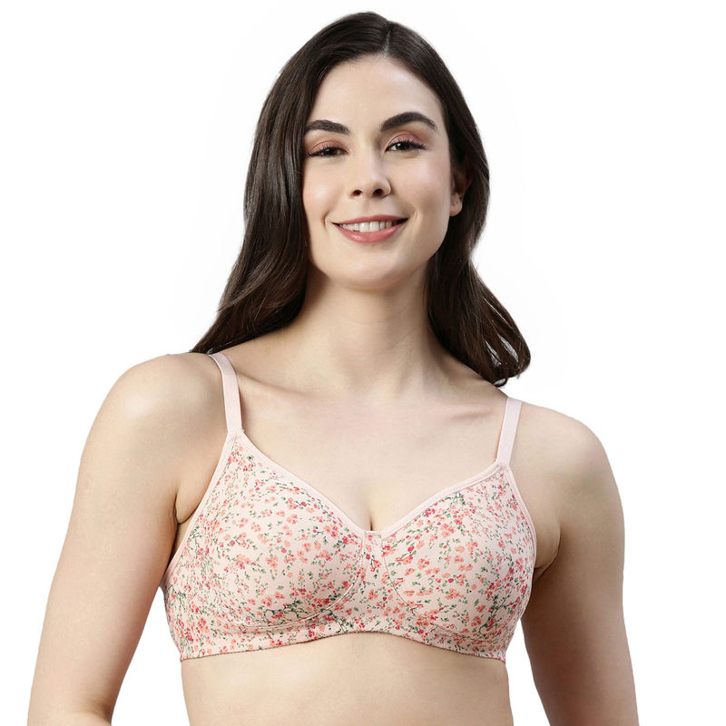 Enamor A042 Non Padded Side Support Shaper Stretch Cotton Everyday Bra-Revello Print Pink (36C)