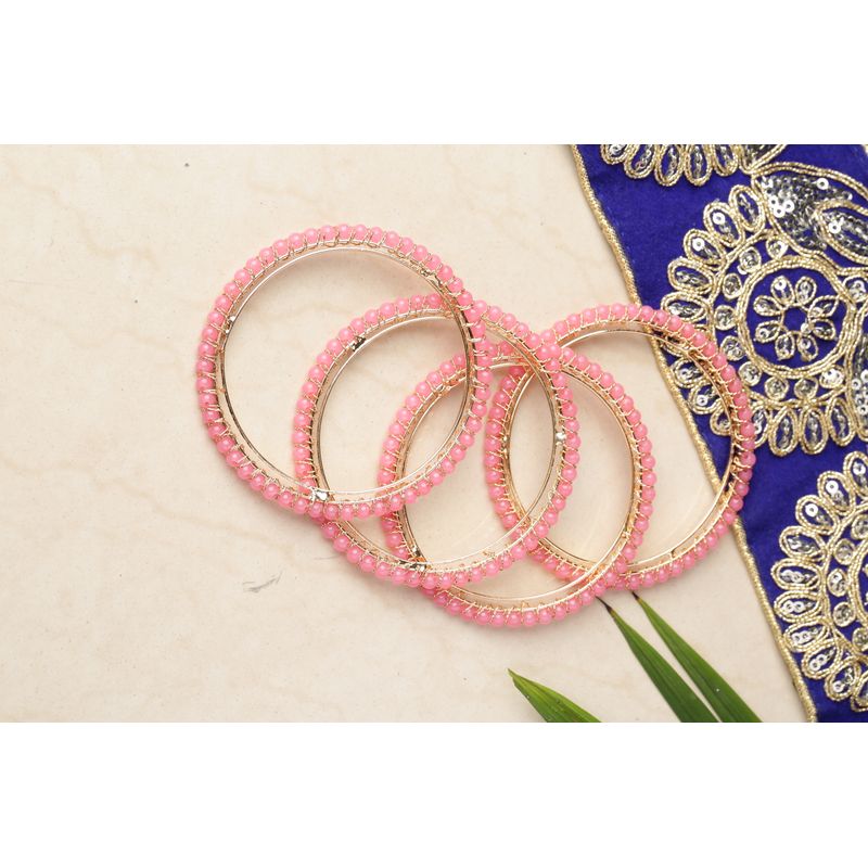 Priyaasi Women Set Of 4 Pink Gold-Plated Beaded Handcrafted Bangles - 2.8