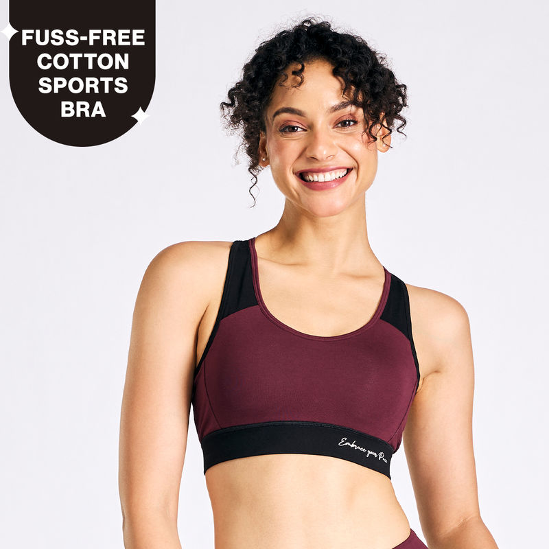 Nykd By Nykaa Wide Waistband Cotton Slip on Racer Back Sports Bra NYK904 Wine (L)