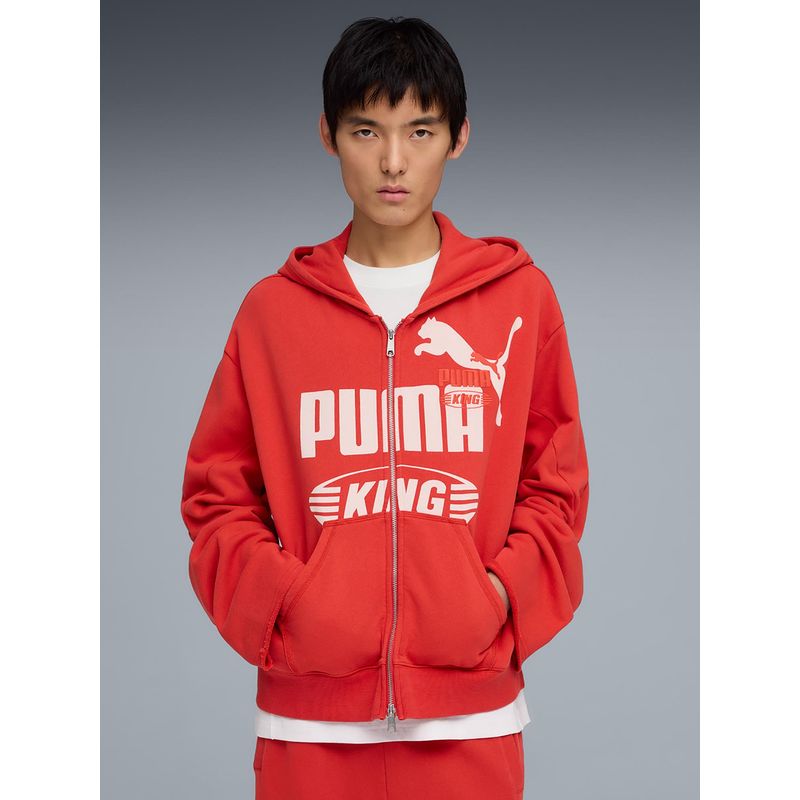 Puma Red Printed Oversized Jacket (L)