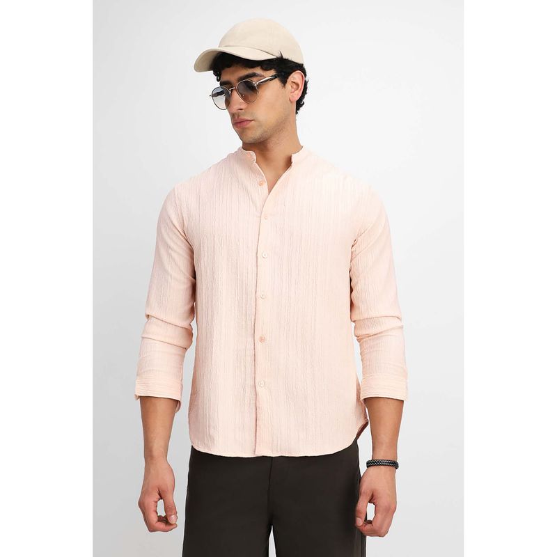 Snitch Peach Textured Full Sleeves Regular Casual Shirt for Men (M)