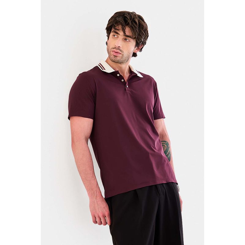 Snitch Burgundy Solid Half Sleeves Regular Casual Polo T-shirt for Men (XS)