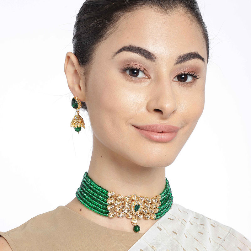 Buy Peora Gold (plated Brass And Pearl Choker Necklace With Earring