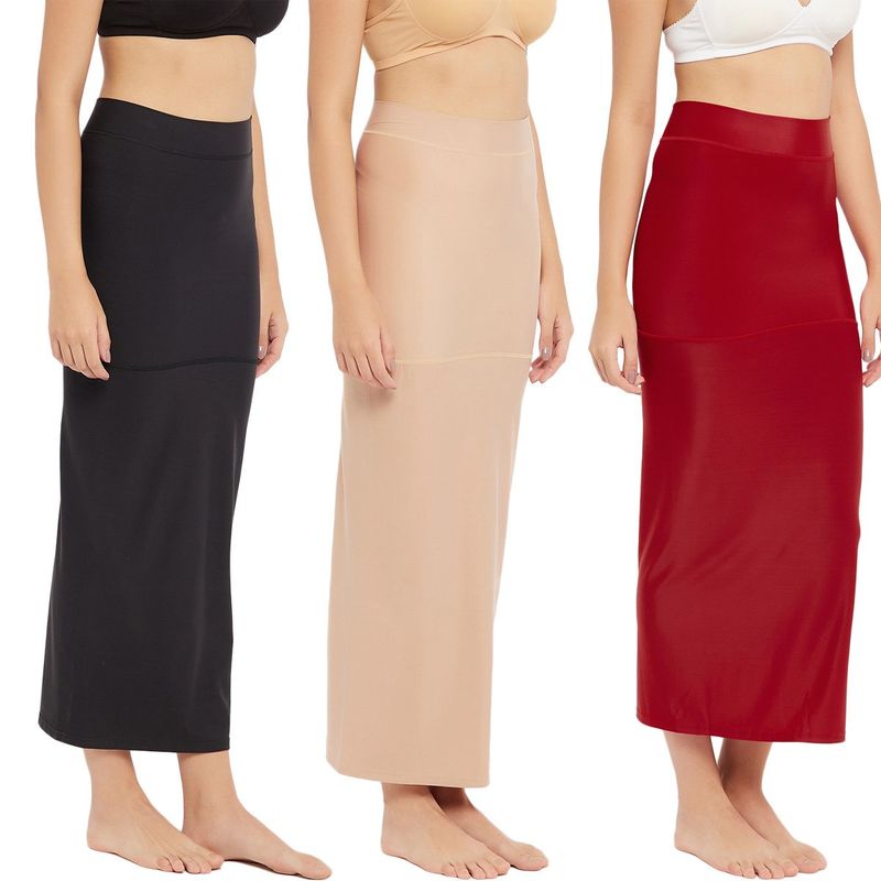 Secrets By ZeroKaata Pack Of 3 Assorted Solid Saree Shapewear Petticoat - Multicolor (S)