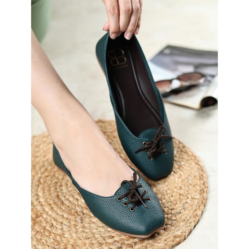GLAM STORY Belizia Textured Lace-Up Green Ballerina (EURO 36)