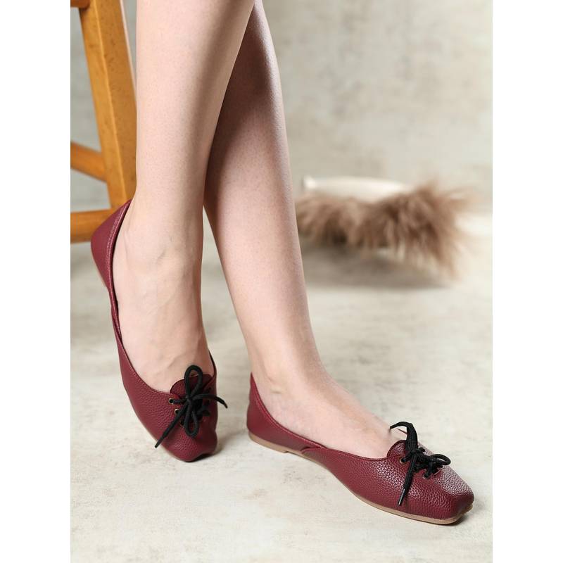 GLAM STORY Belizia Textured Lace-Up Maroon Ballerina (EURO 36)