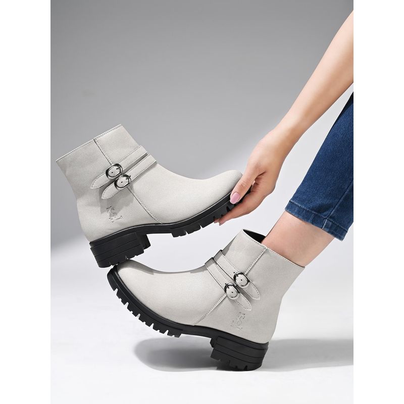 Louis Stitch Women's Off White Elegant Mid-Top Double Buckle Slip-On Casual Boots (UK 7)