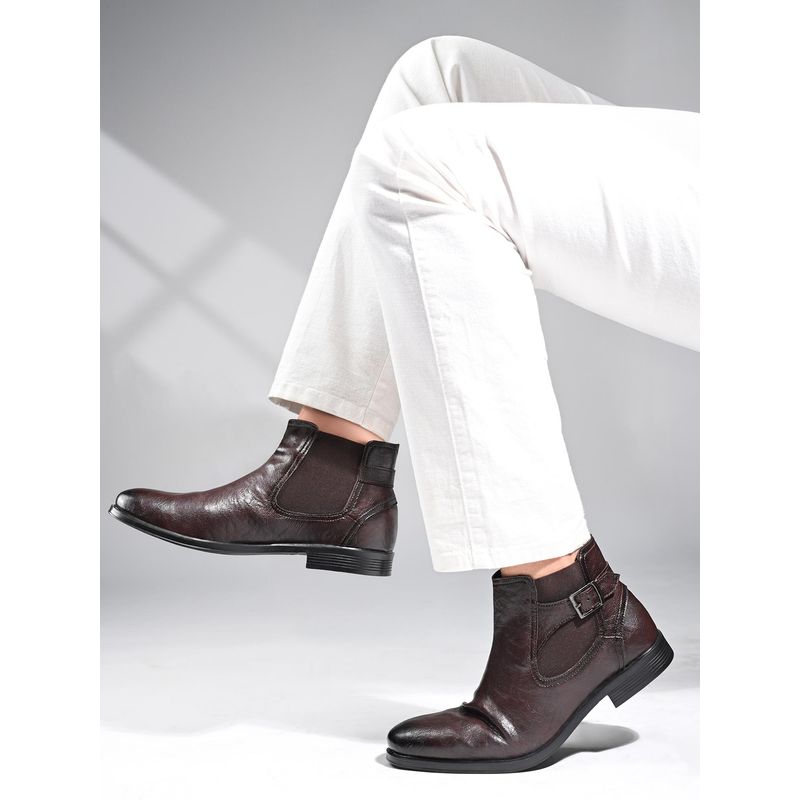 Louis Stitch Brunette Brown Mid-Top Ankle Shrunken Buckle Boots for men (UK 11)