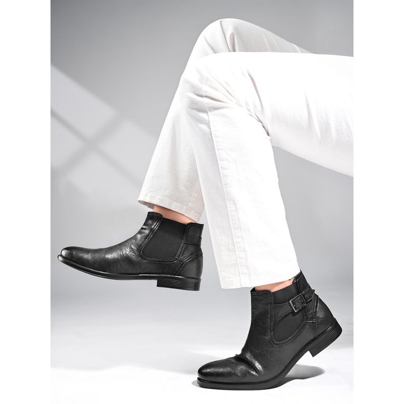 Louis Stitch Obsidian Black Mid-Top Ankle Shrunken Buckle Boots for men (UK 6)