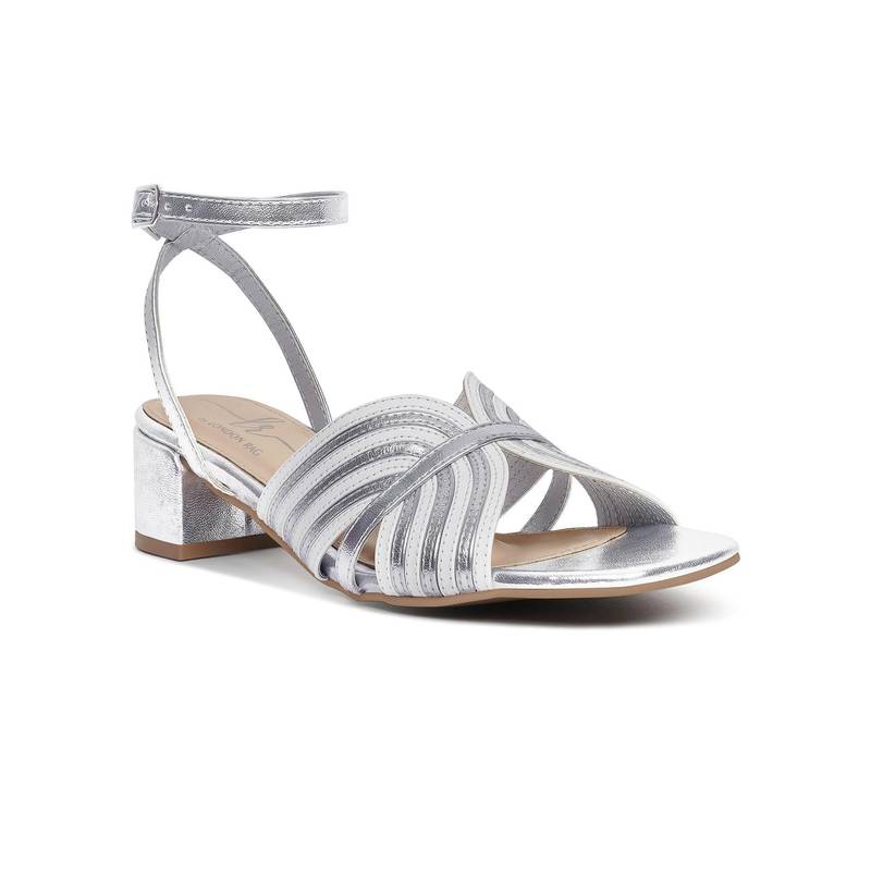 London Rag Women Square Toe Criss-Cross Ankle Strap Sandal Heels - Silver (EURO 36)