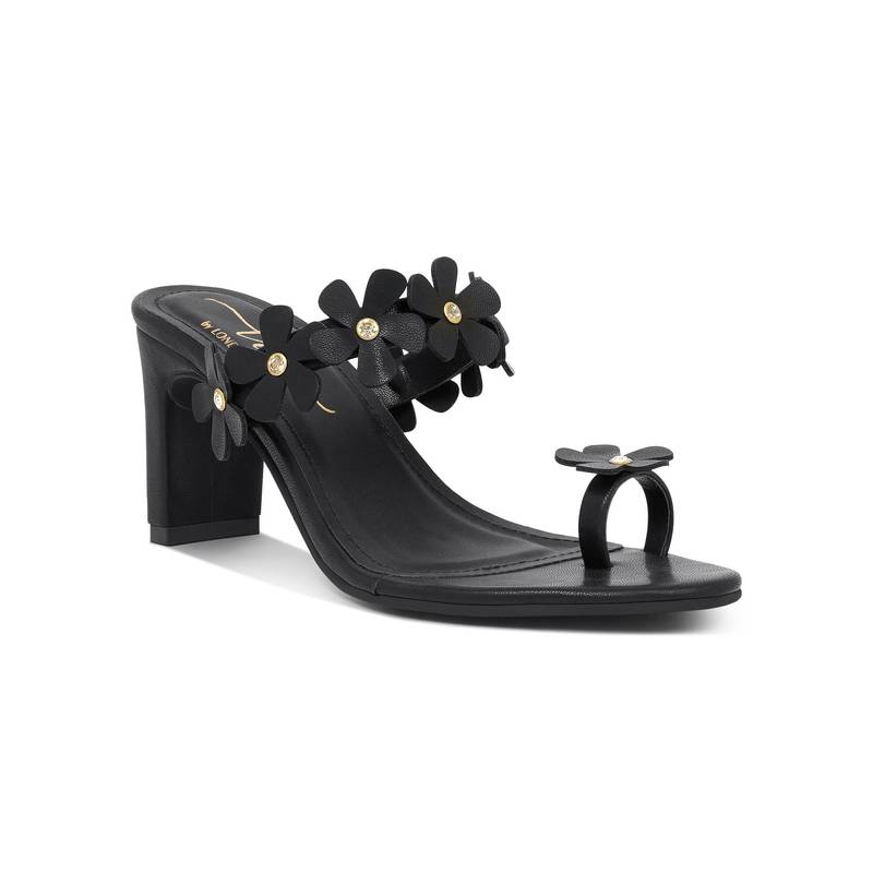 London Rag Women Floral Applique Slip-On Block Sandal Heels - Black (EURO 38)