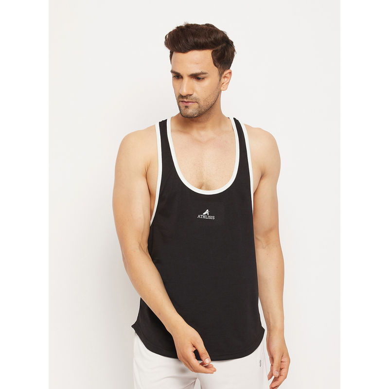Athlisis Black Men Training Gym Quick Dry Tank Top (L)