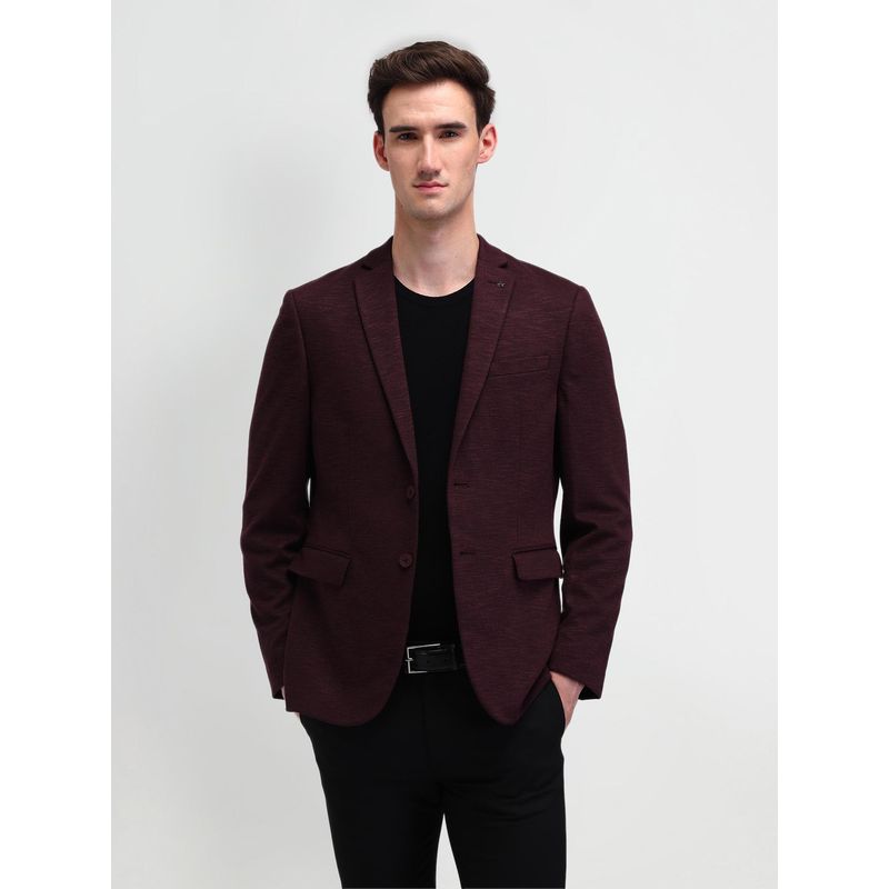 Arrow Textured Maroon Full Sleeves Blazer (44)