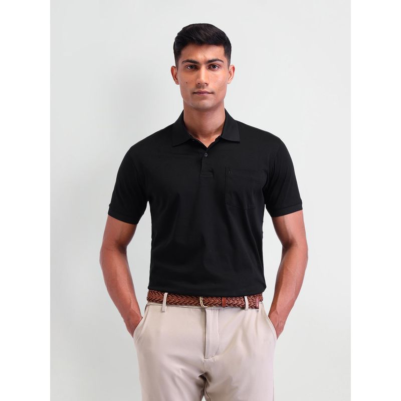 Arrow Solid Black Half Sleeves Polo T-Shirt (2XL)