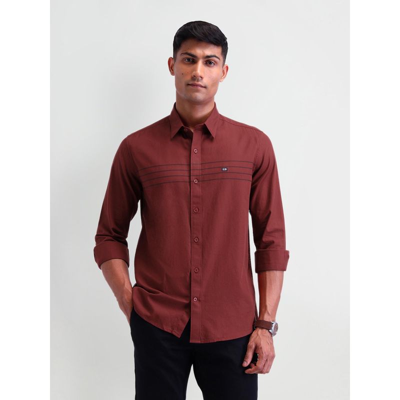 Arrow Sports Stripes Red Full Sleeves Slim Collar Neck Shirt (38)