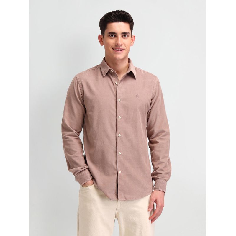 U.S. Polo Assn. Denim Co. Textured Pink Full Sleeves Collar Neck Shirt (44)