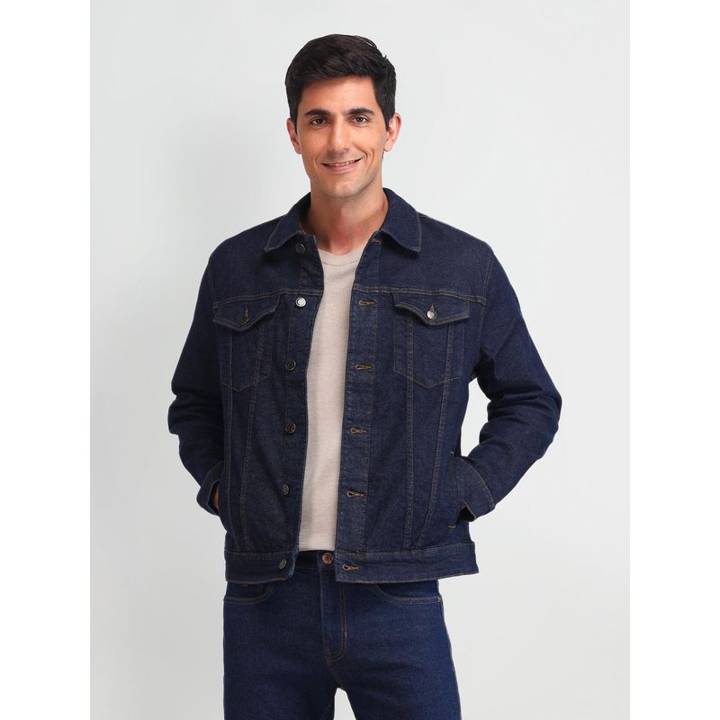 U.S. Polo Assn. Denim Co. Solid Navy Blue Full Sleeves Jacket (2XL)