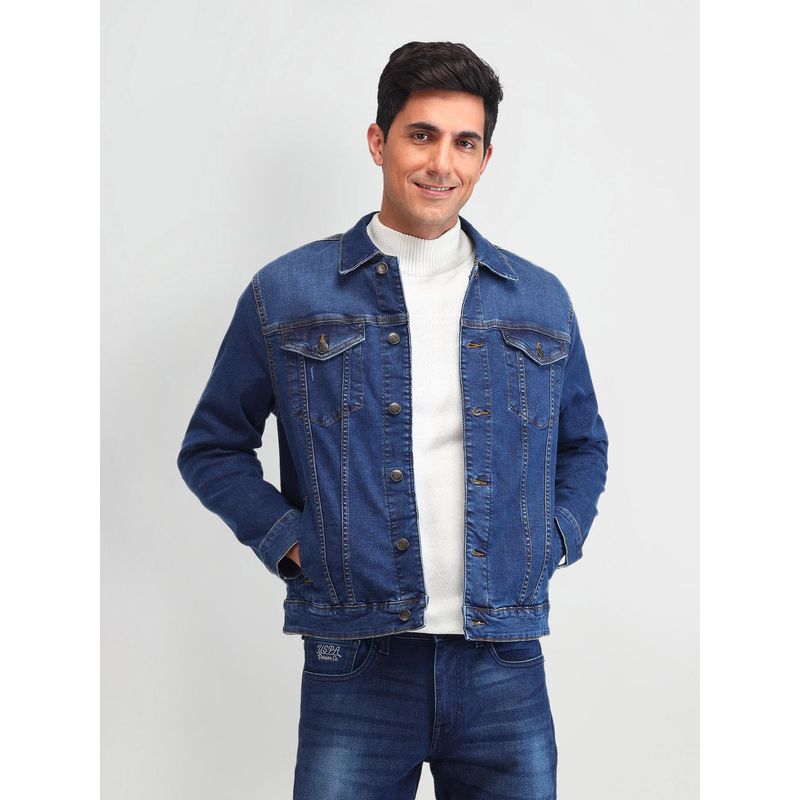 U.S. Polo Assn. Denim Co. Solid Blue Full Sleeves Jacket (2XL)