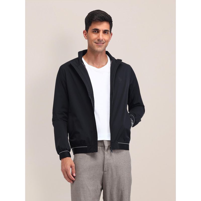 U.S. POLO ASSN. Solid Black Full Sleeves Jacket (L)