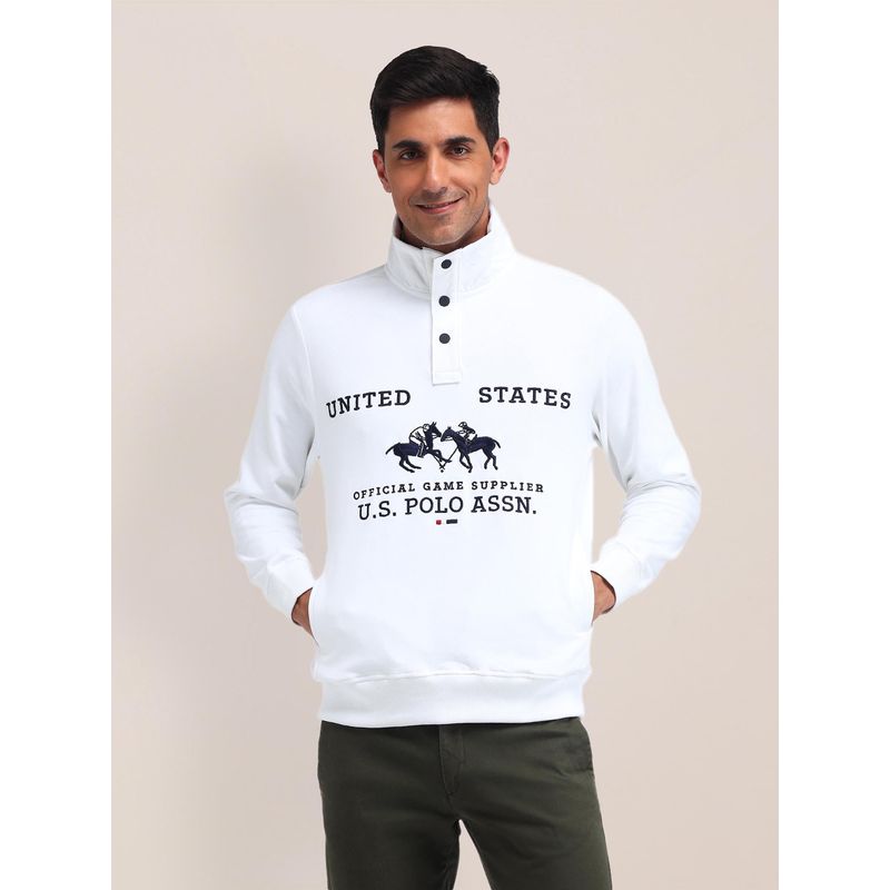 U.S. POLO ASSN. Solid White Full Sleeves Sweatshirt (L)