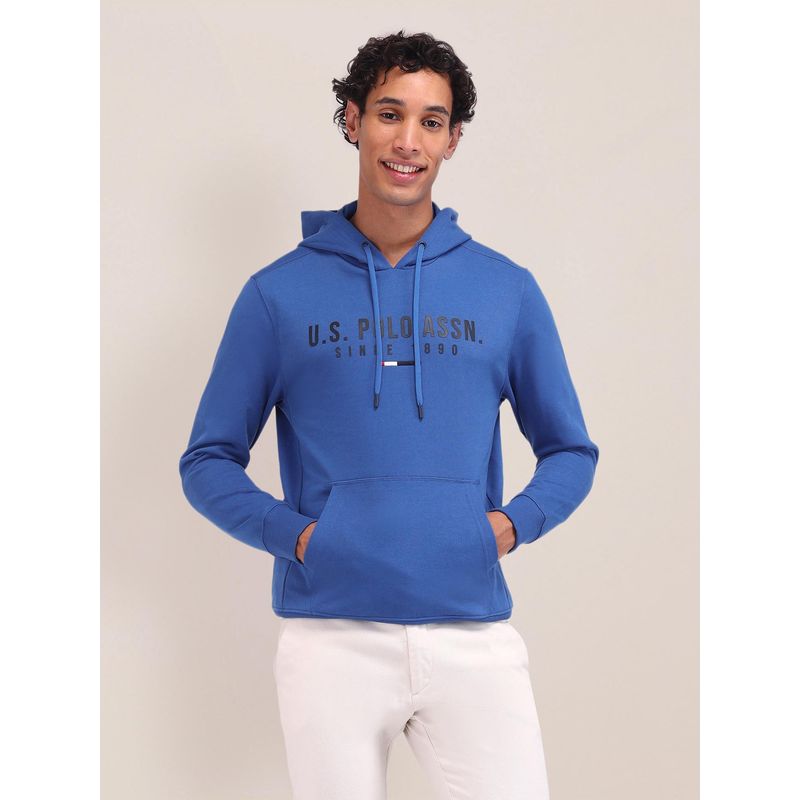 U.S. POLO ASSN. Solid Blue Full Sleeves Hoodie (S)