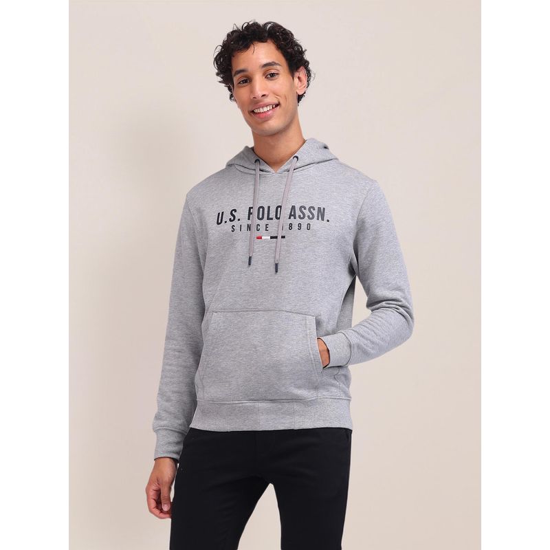 U.S. POLO ASSN. Solid Grey Full Sleeves Hoodie (L)