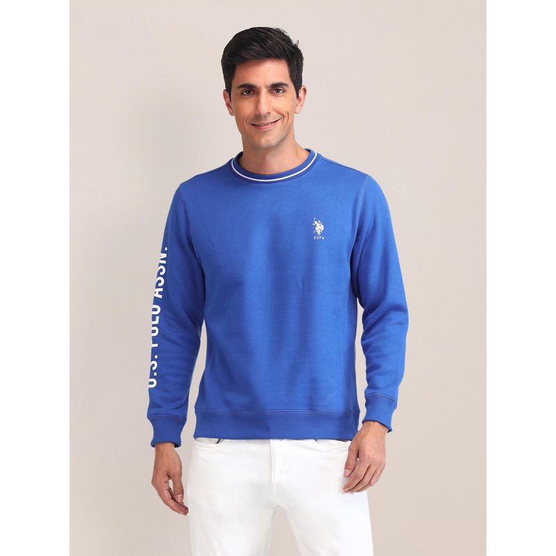 U.S. POLO ASSN. Solid Indigo Blue Full Sleeves Crew Neck Sweatshirt (L)